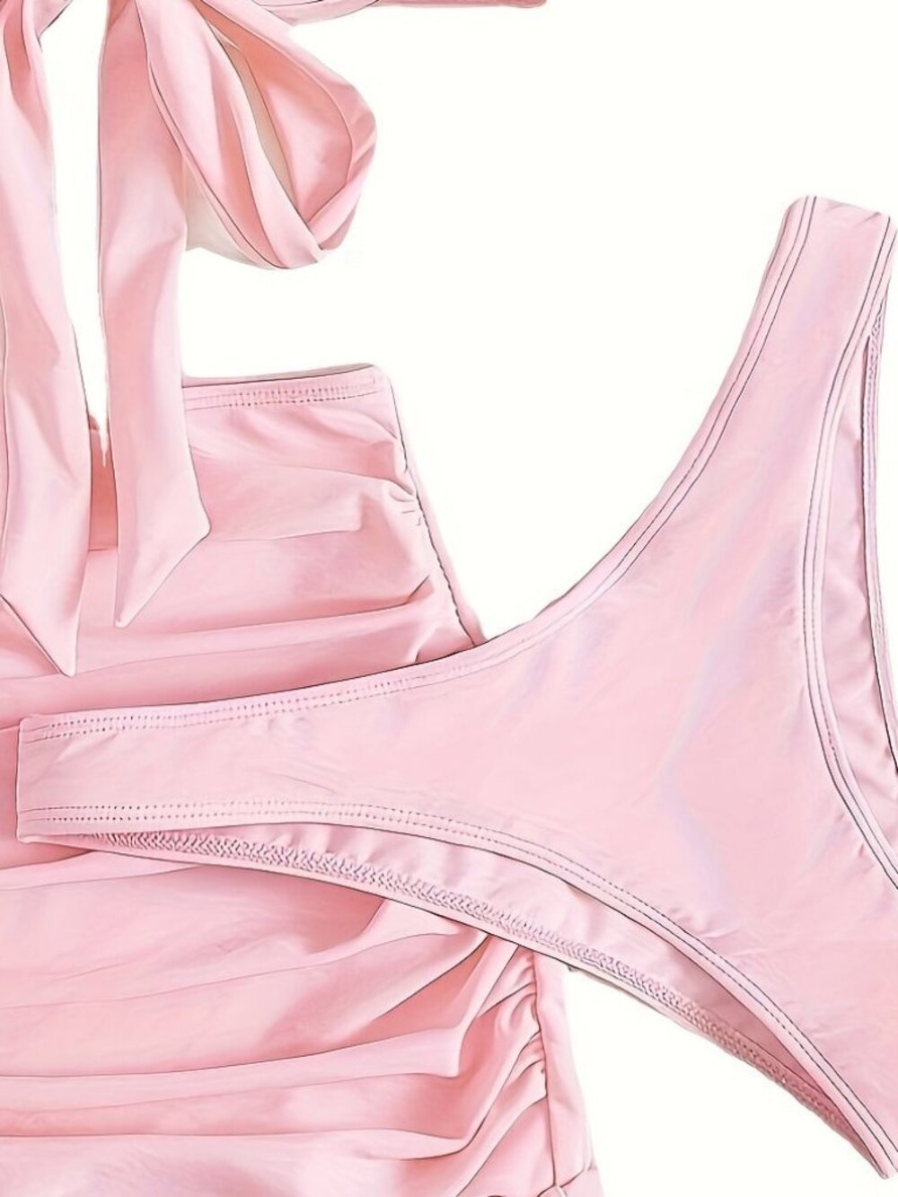 （ M ）Bikini pink M 3pack Plain Knot Front Push Up Bikini Swimsuit Ruched Beach S - Picture 3 of 3
